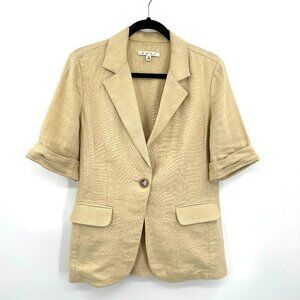 CABI Women's Vintage 100% Linen Khaki Tan Half Sleeve Blazer Jacket Size Medium